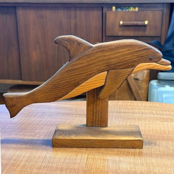 African Unity Sculpture - Etsy Vintage Wood Decor Lot - Dolphin Sculpture, Castle Bookend, African Unity Set